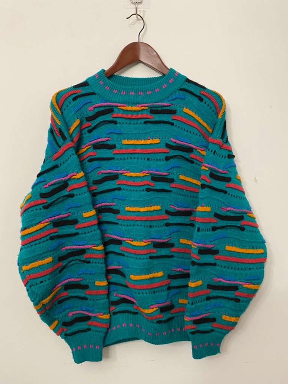 Teal Multicolor Stripe Crewneck Sweater - Men